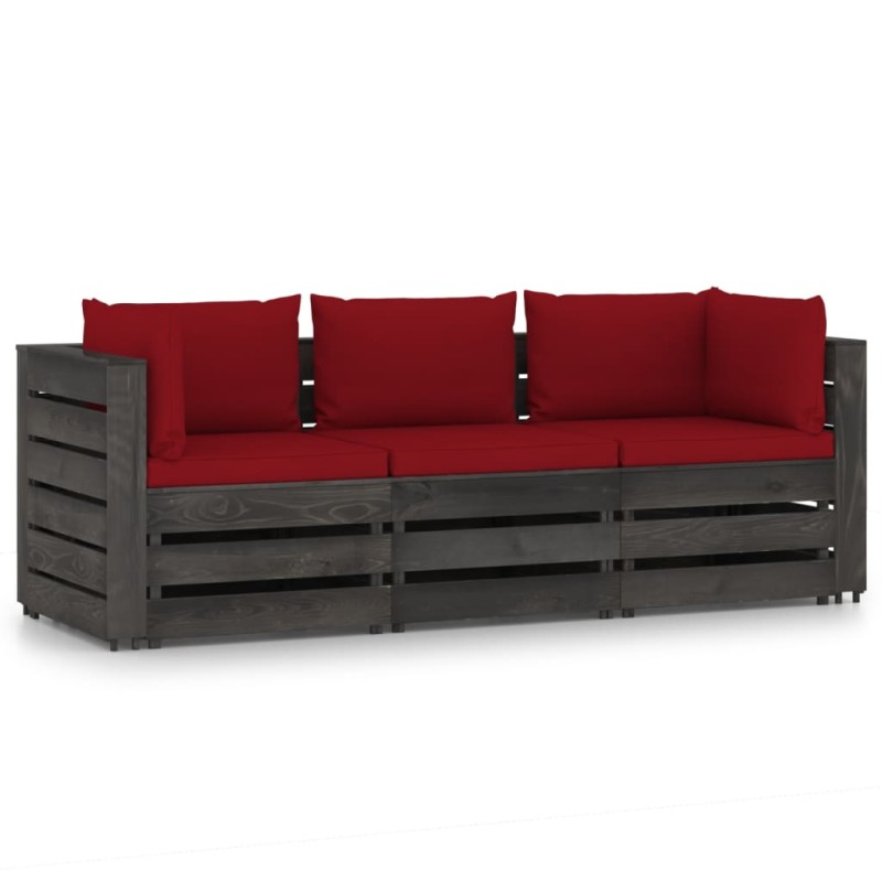 vidaXL Divano da Giardino 3 Posti con Cuscini Legno Impregnato Grigio vidaXL Divano da Giardino 3 Posti con Cuscini Legno Impregnato Grigio