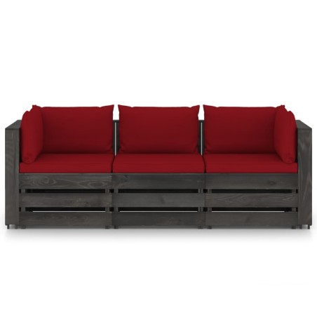 vidaXL Divano da Giardino 3 Posti con Cuscini Legno Impregnato Grigio