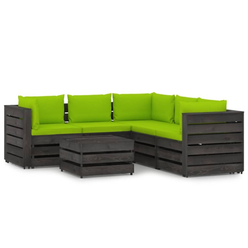 vidaXL Set Salotto da Giardino 6pz con Cuscini Legno Impregnato Grigio vidaXL Set Salotto da Giardino 6pz con Cuscini Legno Impregnato Grigio
