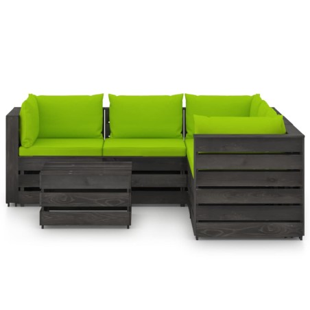 vidaXL Set Salotto da Giardino 6pz con Cuscini Legno Impregnato Grigio