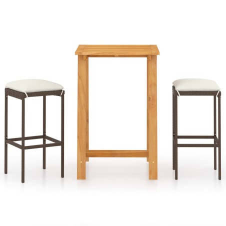 vidaXL Set Bar da Giardino 3 pz con Cuscini Marrone