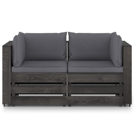vidaXL Divano da Giardino 2 Posti con Cuscini Legno Impregnato Grigio