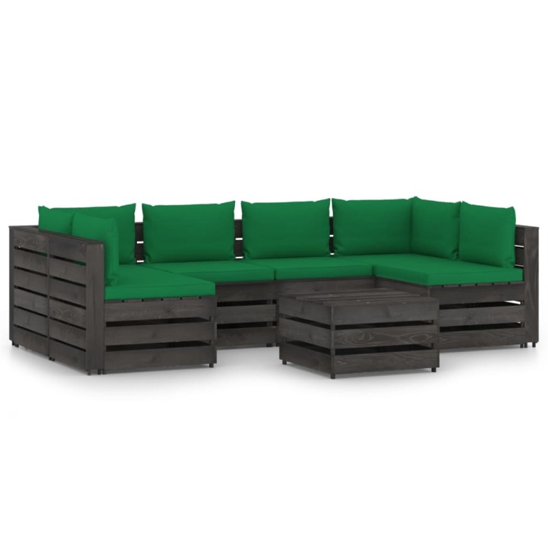 vidaXL Set Salotto da Giardino con Cuscini 7pz Legno Impregnato Grigio vidaXL Set Salotto da Giardino con Cuscini 7pz Legno Impregnato Grigio