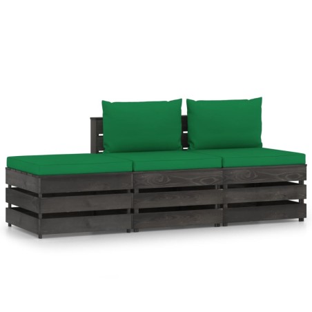 vidaXL Set Salotto da Giardino 3pz con Cuscini Legno Impregnato Grigio