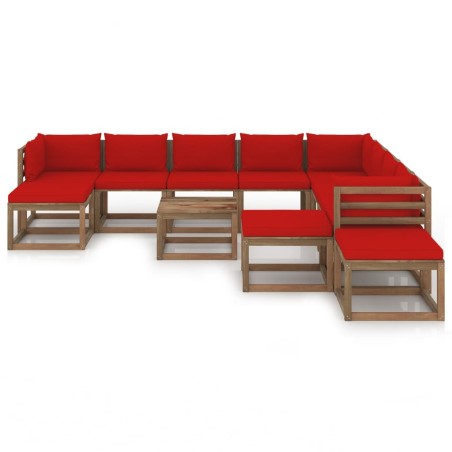 vidaXL Set Divani da Giardino 12 pz con Cuscini Rossi