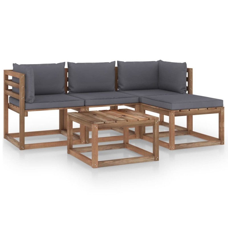 vidaXL Set Salotto da Giardino 5 pz con Cuscini Antracite vidaXL Set Salotto da Giardino 5 pz con Cuscini Antracite