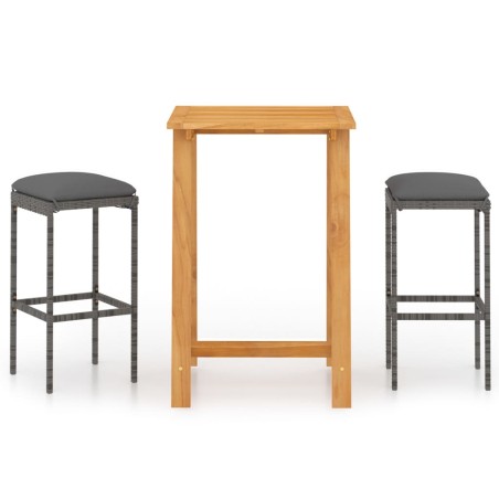 vidaXL Set Bar da Giardino 3 pz con Cuscini Grigio
