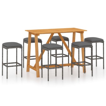 vidaXL Set da Bar da Giardino 7 pz con Cuscini Grigio