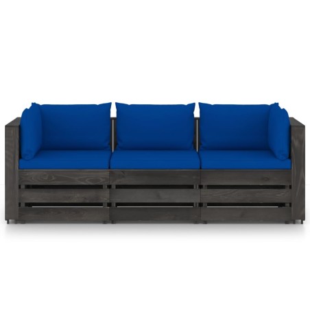 vidaXL Divano da Giardino 3 Posti con Cuscini Legno Impregnato Grigio
