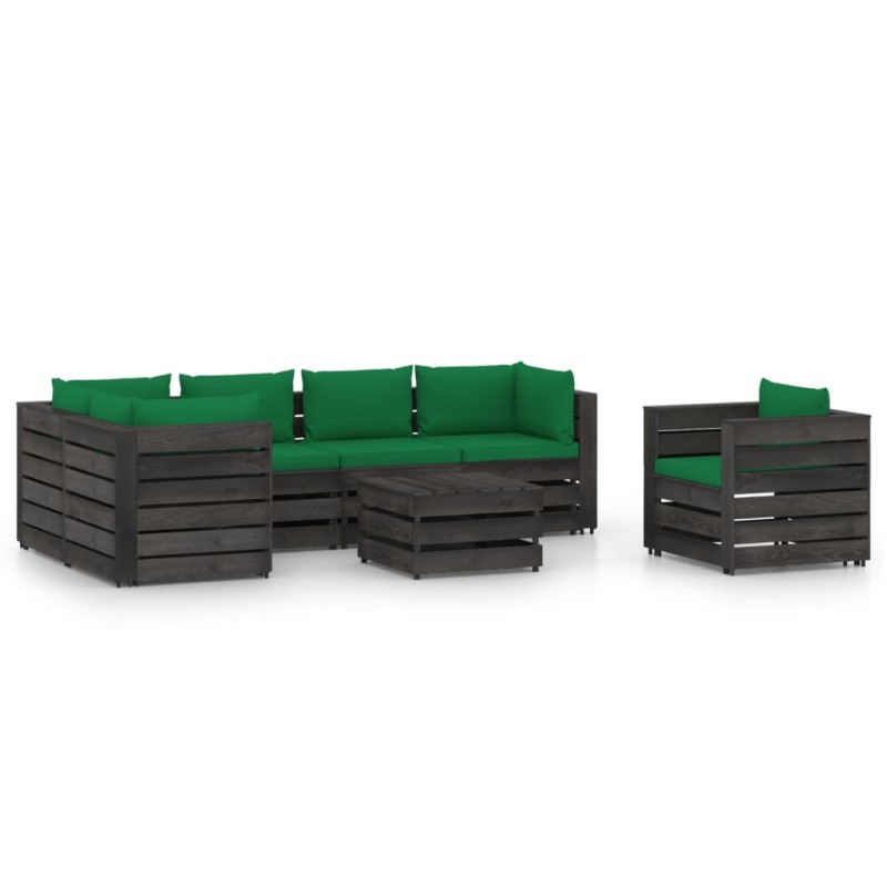 vidaXL Set Salotto da Giardino con Cuscini 7pz Legno Impregnato Grigio vidaXL Set Salotto da Giardino con Cuscini 7pz Legno Impregnato Grigio