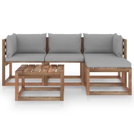 vidaXL Set Salotto da Giardino 5 pz con Cuscini Grigi
