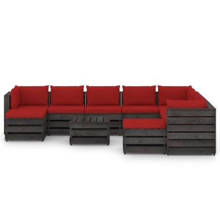 vidaXL Set Salotto Giardino con Cuscini 11 pz Legno Impregnato Grigio
