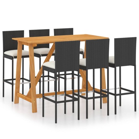 vidaXL Set da Bar da Giardino 7 pz con Cuscini Nero