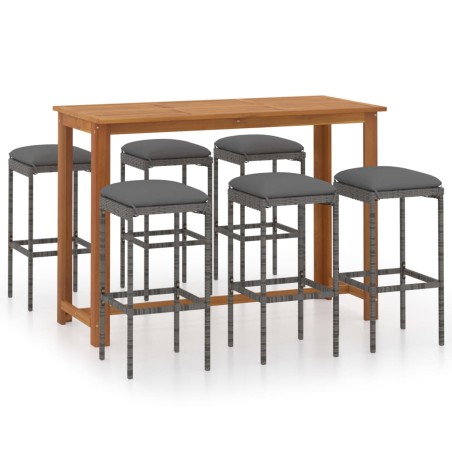 vidaXL Set da Bar da Giardino 7 pz con Cuscini Grigio