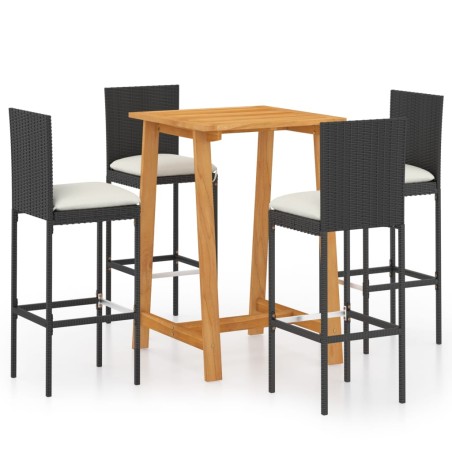 vidaXL Set da Bar da Giardino 5 pz con Cuscini Nero