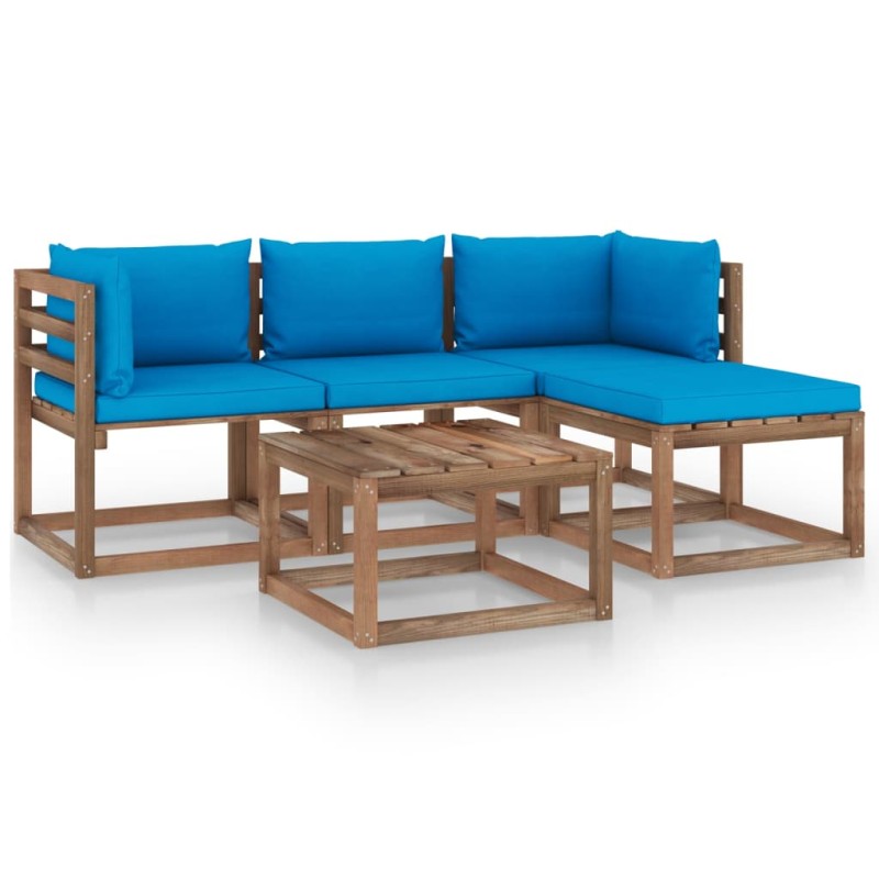 vidaXL Set Salotto da Giardino 5pz con Cuscini Blu Chiaro vidaXL Set Salotto da Giardino 5pz con Cuscini Blu Chiaro