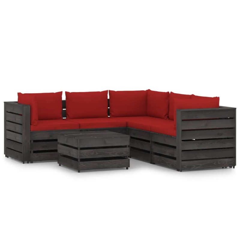 vidaXL Set Salotto da Giardino 6pz con Cuscini Legno Impregnato Grigio vidaXL Set Salotto da Giardino 6pz con Cuscini Legno Impregnato Grigio
