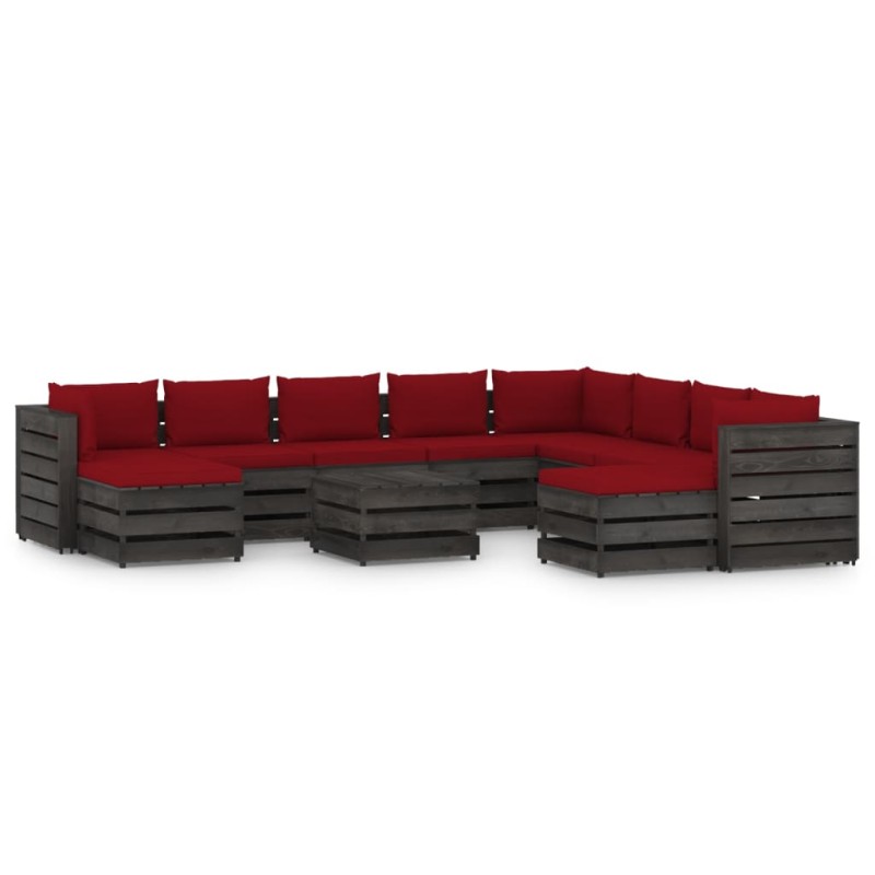 vidaXL Set Divani da Giardino con Cuscini 11pz Legno Impregnato Grigio vidaXL Set Divani da Giardino con Cuscini 11pz Legno Impregnato Grigio