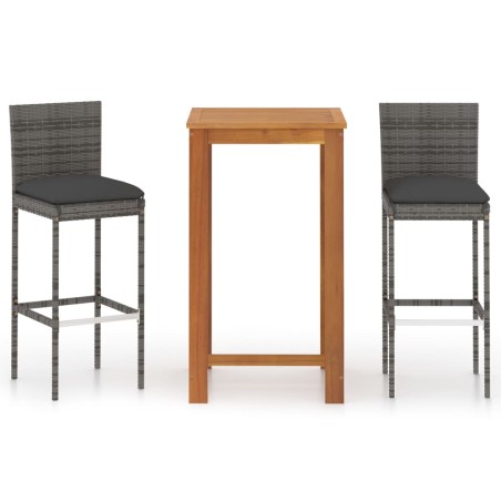 vidaXL Set Bar da Giardino 3 pz con Cuscini Grigio