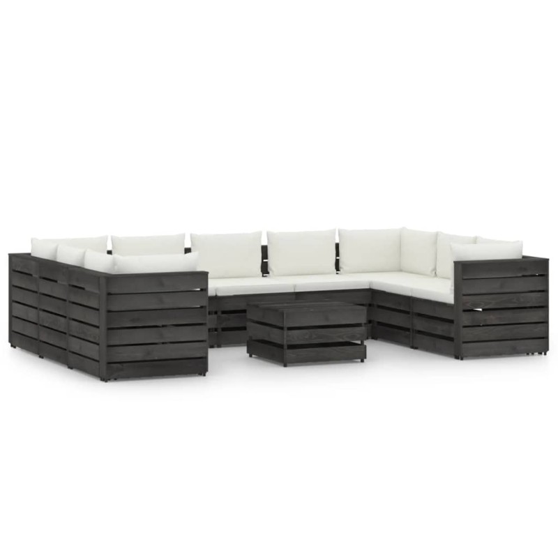 vidaXL Set Salotto Giardino con Cuscini 10 pz Legno Impregnato Grigio vidaXL Set Salotto Giardino con Cuscini 10 pz Legno Impregnato Grigio