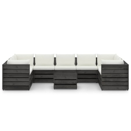 vidaXL Set Salotto Giardino con Cuscini 10 pz Legno Impregnato Grigio