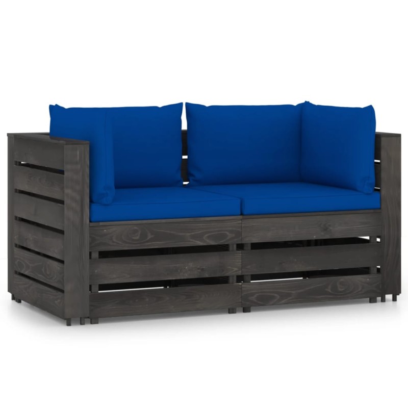 vidaXL Divano da Giardino 2 Posti con Cuscini Legno Impregnato Grigio vidaXL Divano da Giardino 2 Posti con Cuscini Legno Impregnato Grigio