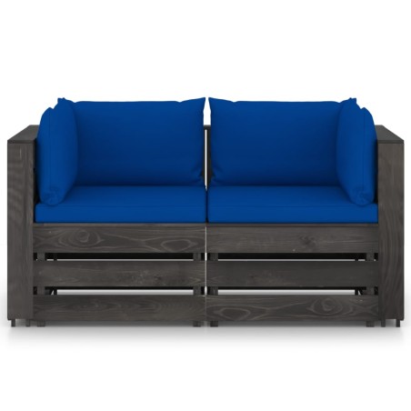 vidaXL Divano da Giardino 2 Posti con Cuscini Legno Impregnato Grigio