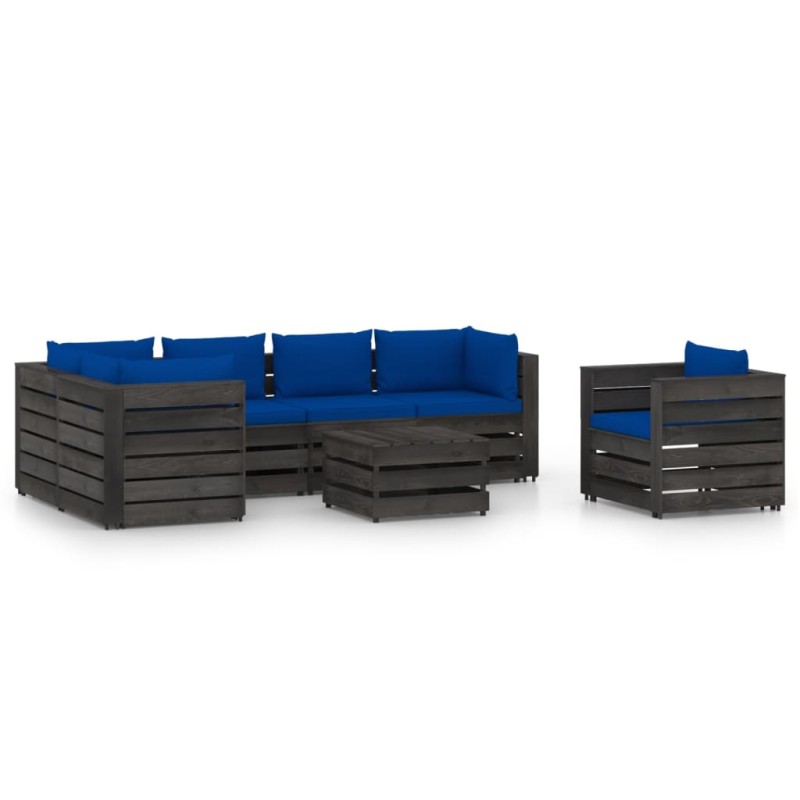 vidaXL Set Salotto da Giardino con Cuscini 7pz Legno Impregnato Grigio vidaXL Set Salotto da Giardino con Cuscini 7pz Legno Impregnato Grigio