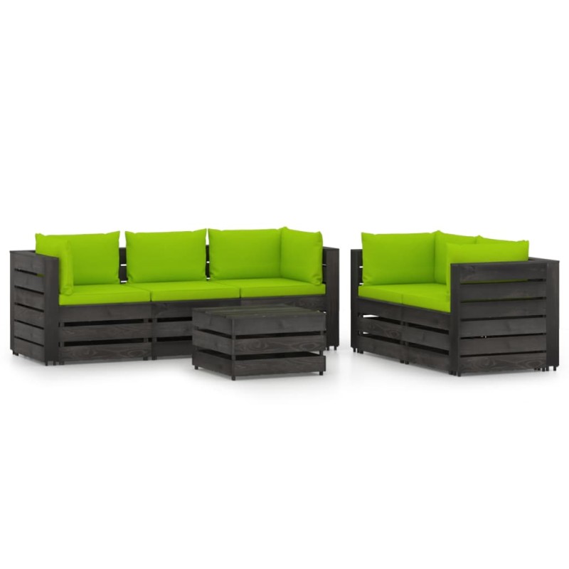 vidaXL Set Salotto da Giardino con Cuscini 6pz Legno Impregnato Grigio vidaXL Set Salotto da Giardino con Cuscini 6pz Legno Impregnato Grigio