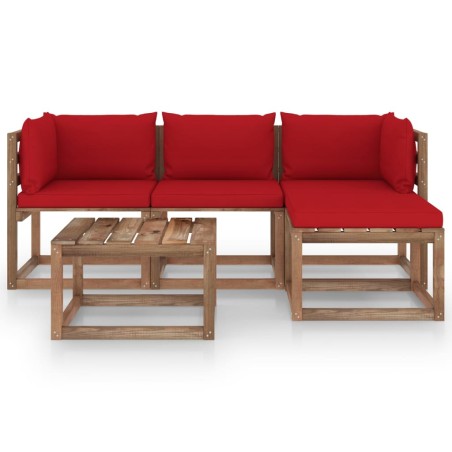vidaXL Set Salotto da Giardino 5 pz con Cuscini Rossi