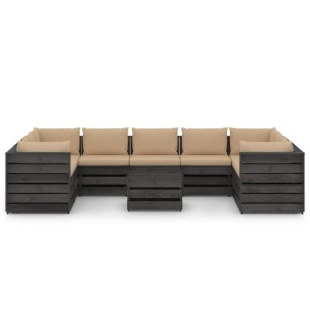 vidaXL Set Salotto Giardino con Cuscini 10 pz Legno Impregnato Grigio