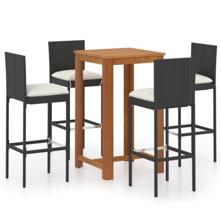 vidaXL Set da Bar da Giardino 5 pz con Cuscini Nero