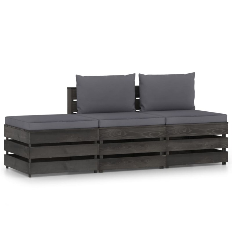 vidaXL Set Salotto da Giardino 3pz con Cuscini Grigio Legno Impregnato vidaXL Set Salotto da Giardino 3pz con Cuscini Grigio Legno Impregnato