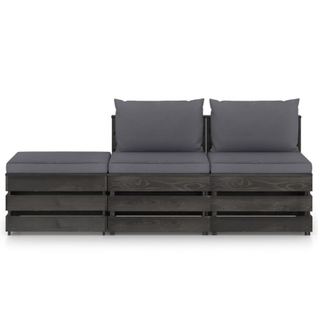 vidaXL Set Salotto da Giardino 3pz con Cuscini Grigio Legno Impregnato
