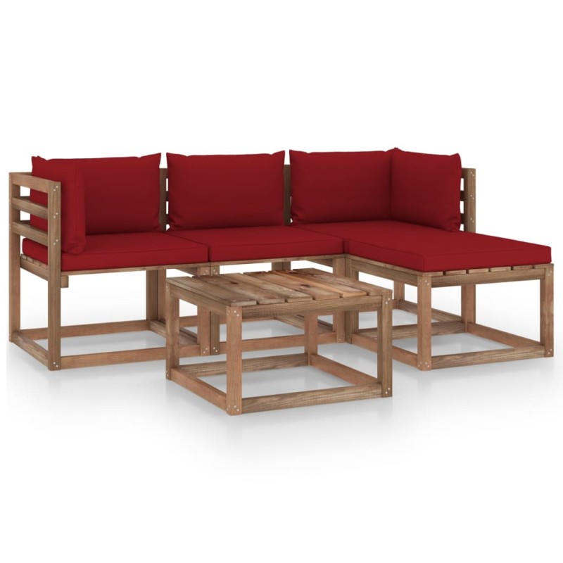 vidaXL Set Salotto da Giardino 5 pz con Cuscini Rosso Vino vidaXL Set Salotto da Giardino 5 pz con Cuscini Rosso Vino
