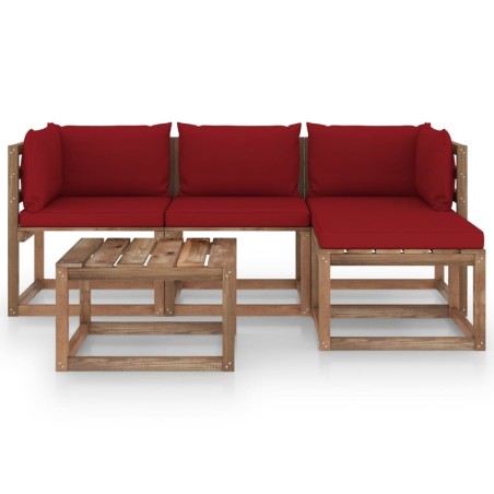 vidaXL Set Salotto da Giardino 5 pz con Cuscini Rosso Vino