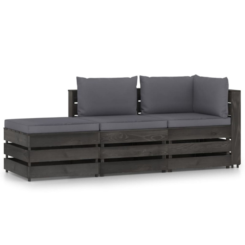 vidaXL Set Salotto da Giardino 3pz con Cuscini Legno Impregnato Grigio vidaXL Set Salotto da Giardino 3pz con Cuscini Legno Impregnato Grigio