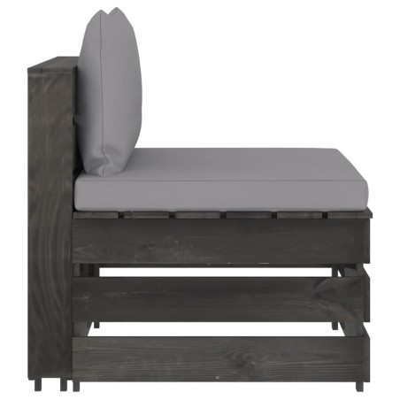 vidaXL Divano Centrale Modulare con Cuscini in Legno Impregnato Grigio