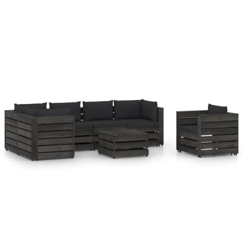 vidaXL Set Divani da Giardino con Cuscini 7 pz Legno Impregnato Grigio vidaXL Set Divani da Giardino con Cuscini 7 pz Legno Impregnato Grigio