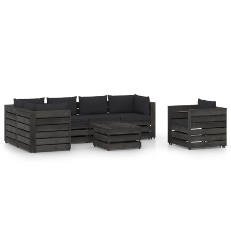 vidaXL Set Divani da Giardino con Cuscini 7 pz Legno Impregnato Grigio