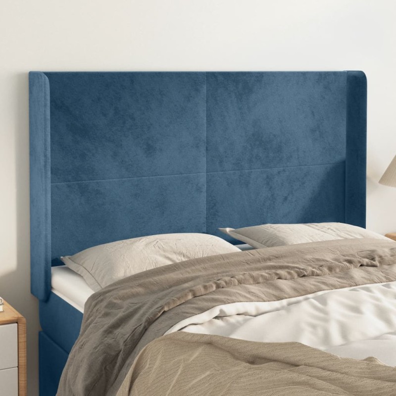 Testiera ad Orecchio Blu Scuro 147x16x118/128 cm in Velluto Testiera ad Orecchio Blu Scuro 147x16x118/128 cm in Velluto