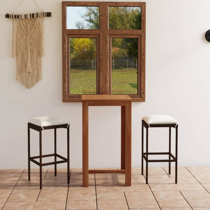 vidaXL Set Bar da Giardino 3 pz con Cuscini Marrone vidaXL Set Bar da Giardino 3 pz con Cuscini Marrone