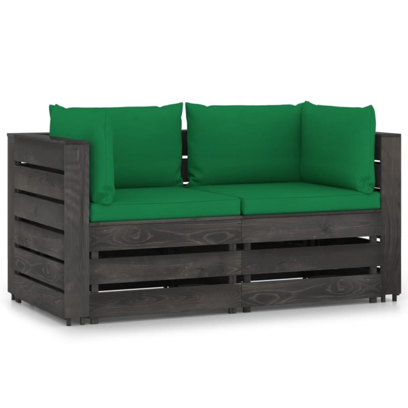 vidaXL Divano da Giardino 2 Posti con Cuscini Legno Impregnato Grigio vidaXL Divano da Giardino 2 Posti con Cuscini Legno Impregnato Grigio