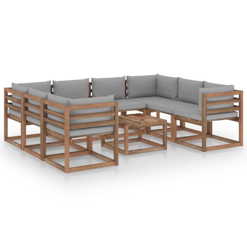 vidaXL Set Salotto da Giardino 9 pz con Cuscini Grigi vidaXL Set Salotto da Giardino 9 pz con Cuscini Grigi