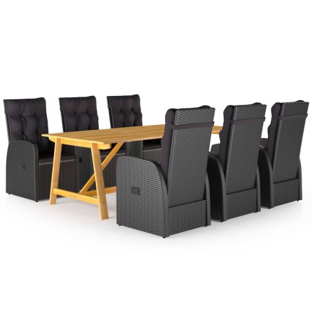 vidaXL Set Mobili da Pranzo per Giardino 7 pz Nero