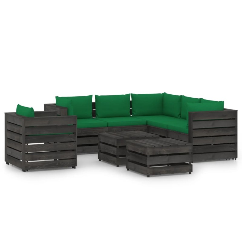 vidaXL Set Salotto da Giardino con Cuscini 8pz Legno Impregnato Grigio vidaXL Set Salotto da Giardino con Cuscini 8pz Legno Impregnato Grigio