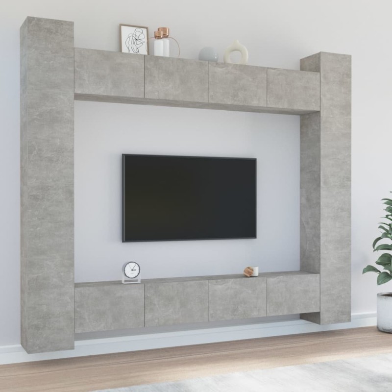 Set Mobili Porta TV 8pz Grigio Cemento in Legno Multistrato Set Mobili Porta TV 8pz Grigio Cemento in Legno Multistrato