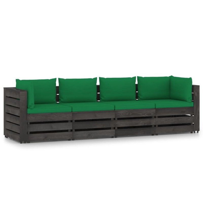vidaXL Divano da Giardino 4 Posti con Cuscini Legno Impregnato Grigio vidaXL Divano da Giardino 4 Posti con Cuscini Legno Impregnato Grigio