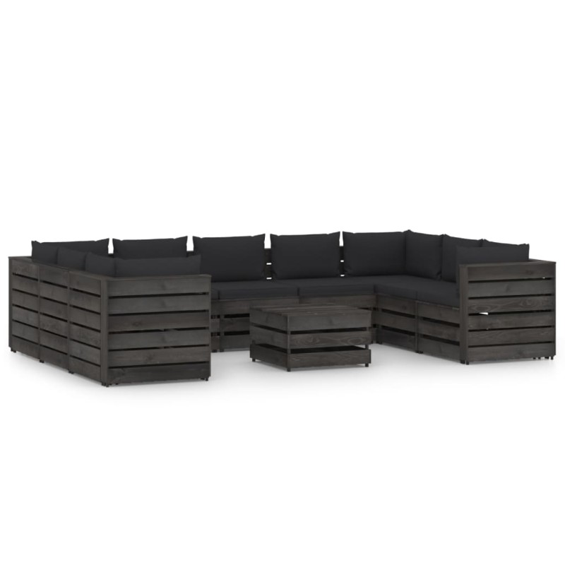 vidaXL Set Salotto Giardino con Cuscini 10 pz Legno Impregnato Grigio vidaXL Set Salotto Giardino con Cuscini 10 pz Legno Impregnato Grigio