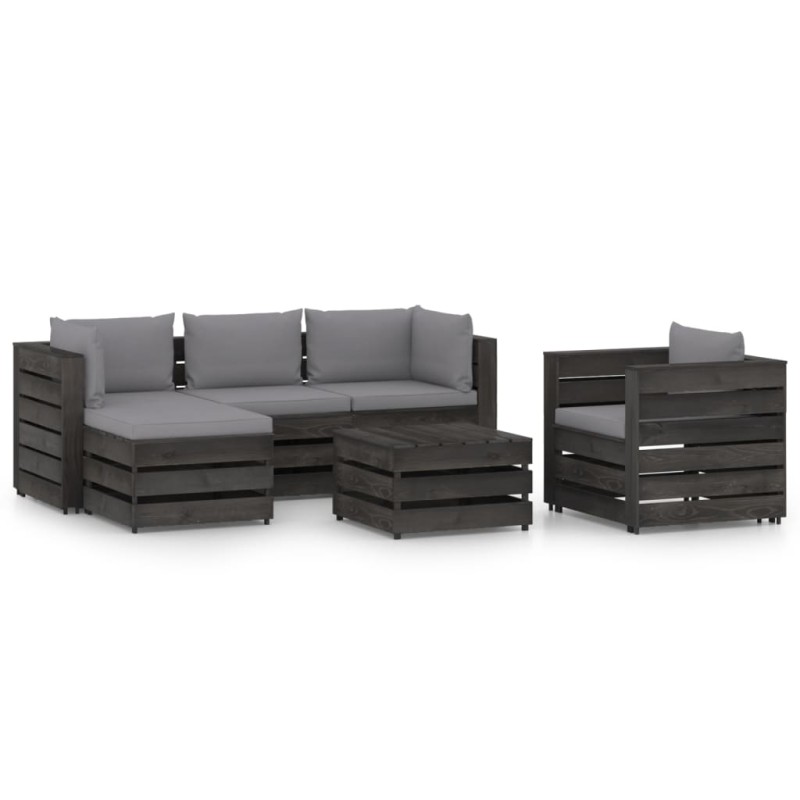 vidaXL Set Salotto da Giardino 6pz con Cuscini Legno Impregnato Grigio vidaXL Set Salotto da Giardino 6pz con Cuscini Legno Impregnato Grigio
